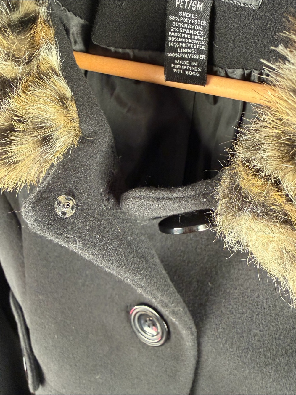 Style &Co Petite Small Pea Coat with Leopard-Print Faux Fur Trim Y2K Mobwife - Picture 5 of 9